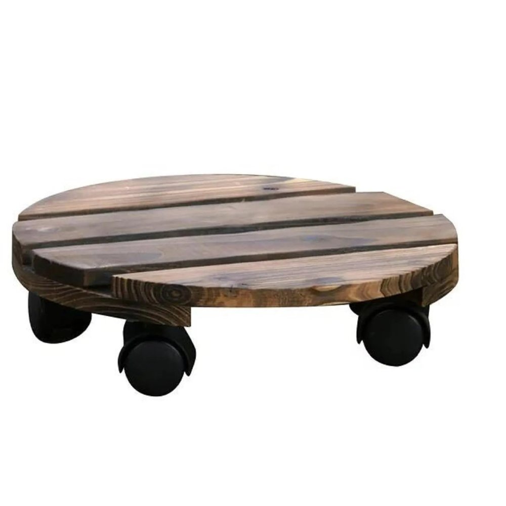 DUNSBY 25 cm Wooden Plant Pot Stand with Wheels, Decorative Indoor/Outdoor Plant Saucer
