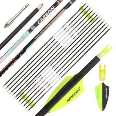 surwolf 32" Pure Carbon Arrows, Spine 300–1000, for Recurve and Compound Bows, 12-Pack