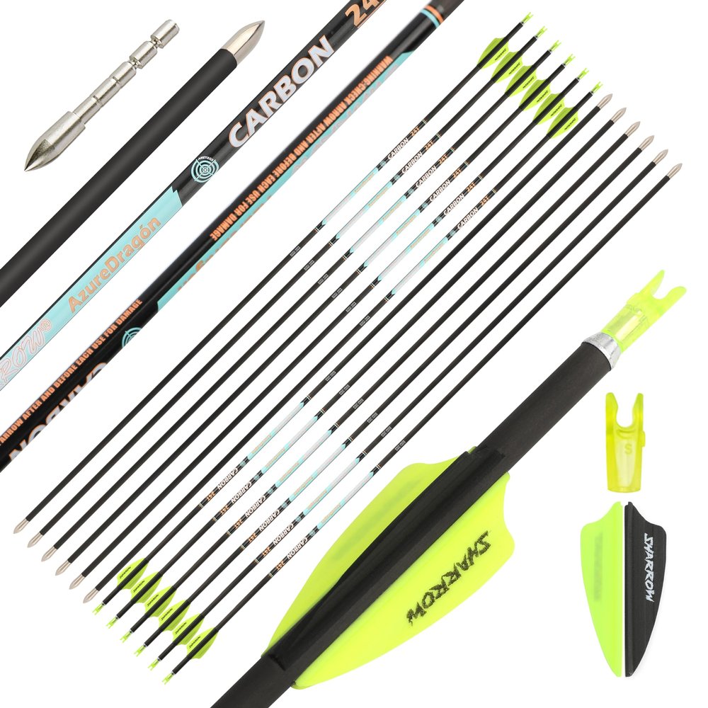 surwolf 32" Pure Carbon Arrows, Spine 300–1000, for Recurve and Compound Bows, 12-Pack