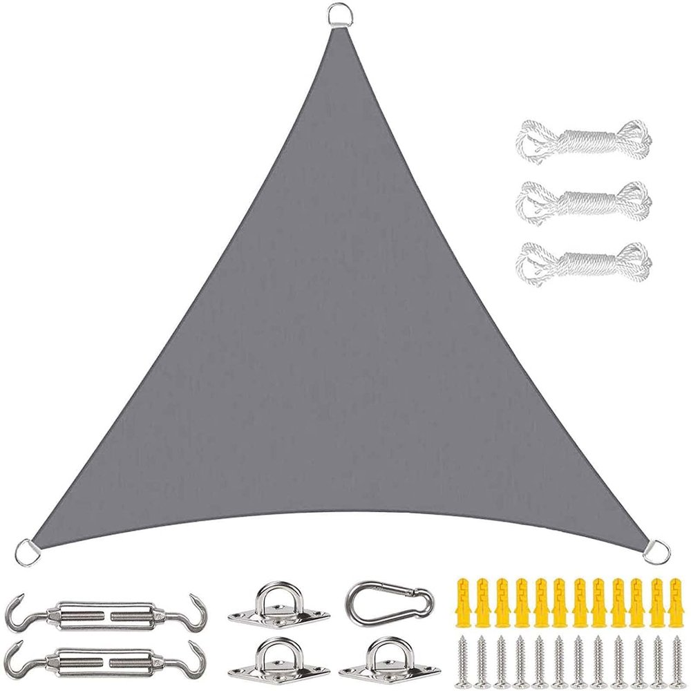 Triangle Sun Shade Sail, Waterproof, 5 x 5 x 5 m, 95% UV Block, Gray, Includes 3 Ropes