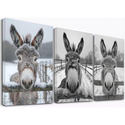 WQBQKKX Set of 3 Animal Canvas Prints, Cute Funny Animals, Black and White, 20 x 30 cm Each, Framed