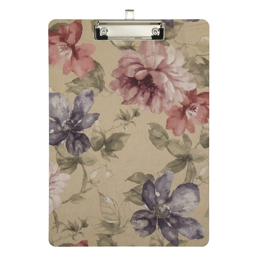 Pretty Large Purple Flower Clipboards, Letter Size, for Nurses, Teachers and Projects, 22.9 x 2.5 cm, with Low-Profile Metal Clip