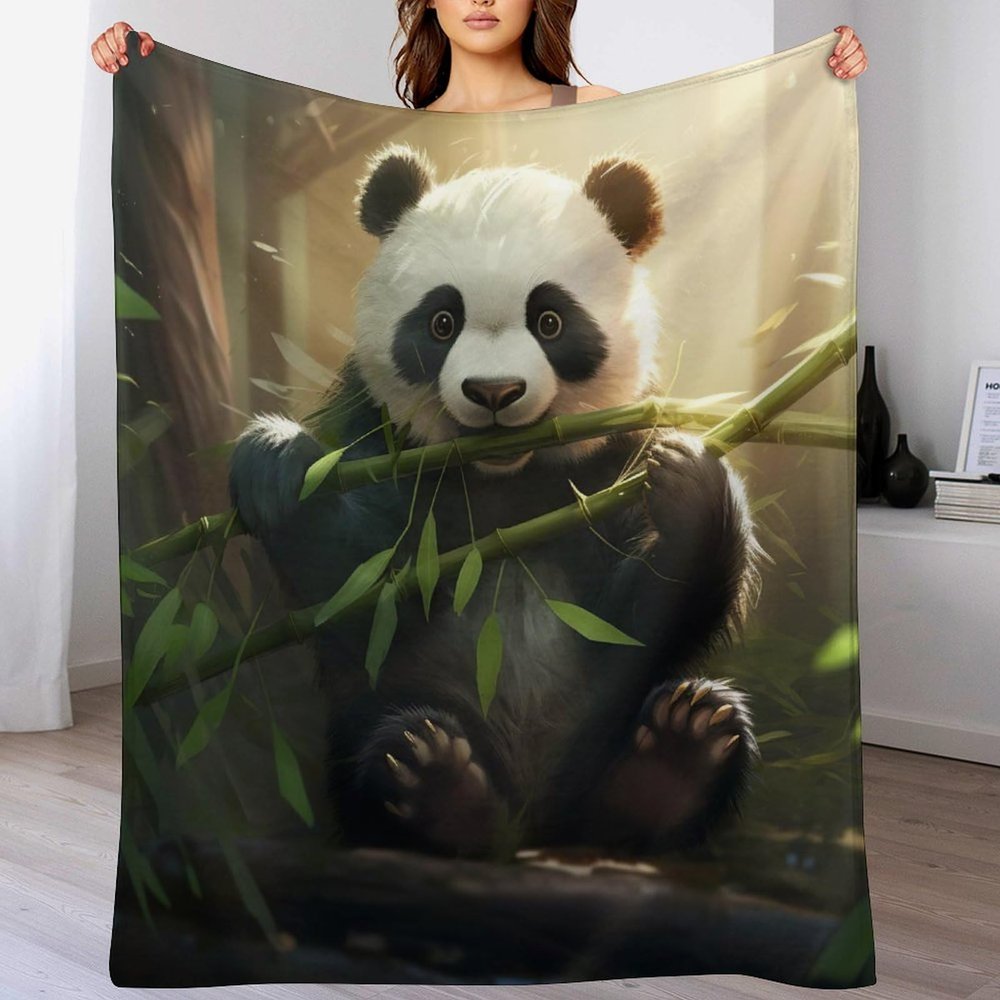 Flannel Fleece Blanket with 3D Panda Pattern, Lightweight, Super Soft Plush Sofa Blanket, 130 x 150 cm