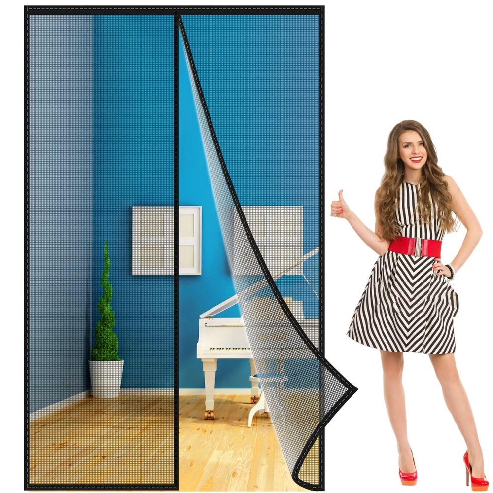 Magnetic Fly Screen Door 215 x 195 cm, Black, No-Drill Adhesive Installation