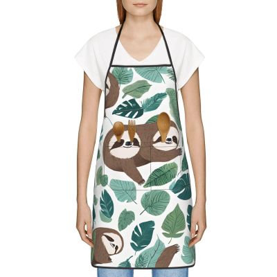 Oudrspo Adorable Sloth Print Angel Wing Apron with Pockets