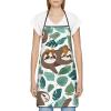 Oudrspo Adorable Sloth Print Angel Wing Apron with Pockets view 1
