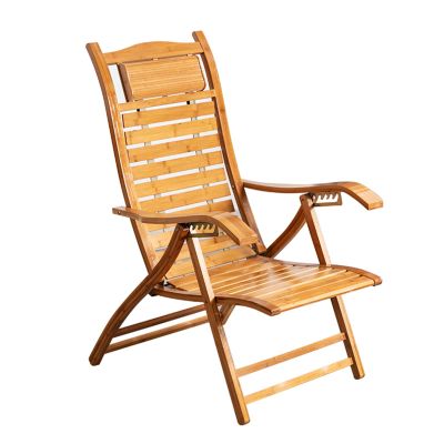 Guyifuny Folding Wooden Lounge Chair, 5-Position Adjustable Backrest with Headrest