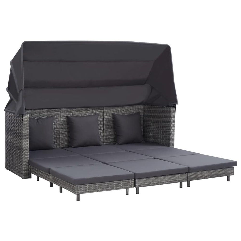 HEFZGDB Pull-Out 3-Seater Sleeper Sofa with Canopy, Gray