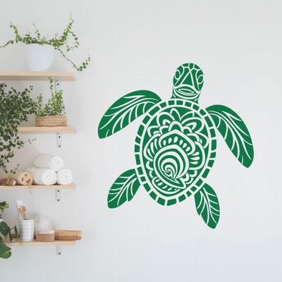 GRAZDesign Turtle Mandala Sea Animals Wall Decal for Bathroom, Living Room - 40 x 40 cm / Medium Gray