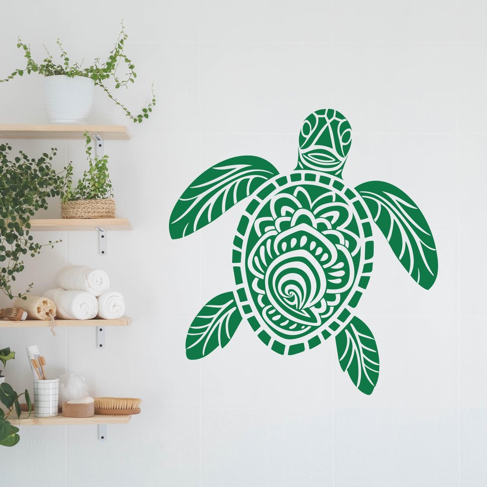 GRAZDesign Turtle Mandala Sea Animals Wall Decal for Bathroom, Living Room - 40 x 40 cm / Medium Gray