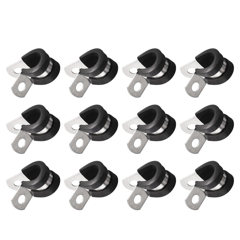 Unifizz 24-Pack 10 mm Cable Clamps, Rubberized Insulated, 304 Stainless Steel, R-Shaped