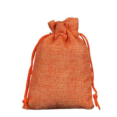 5 Linen-Look Drawstring Bags, Gift and Jewelry Pouches, Orange, 15 x 35 cm