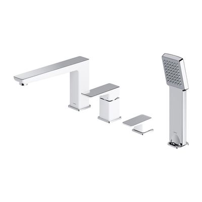 Omnires PM7432CRB Parma 4-Hole Bathtub Faucet, Chrome/White