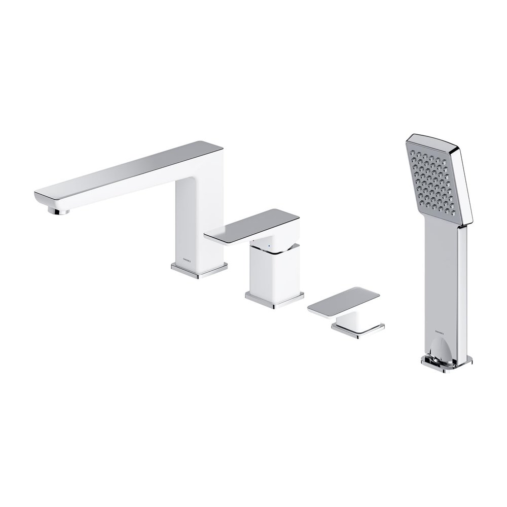 Omnires PM7432CRB Parma 4-Hole Bathtub Faucet, Chrome/White