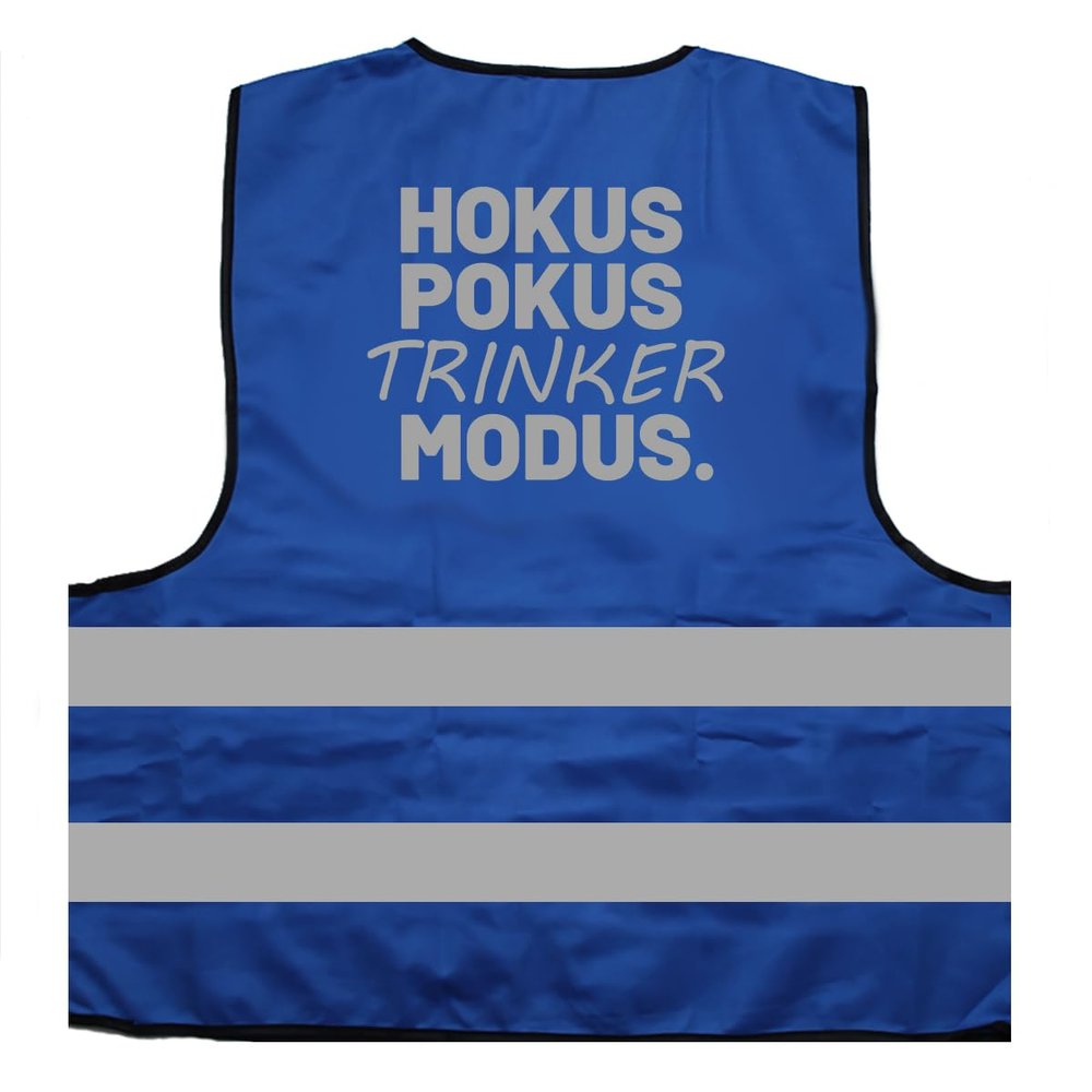 Hokus Pokus Drinker Mode Bachelor Party Mallorca Vacation Safety Vest with Reflective Print - Size L/XL, Blue