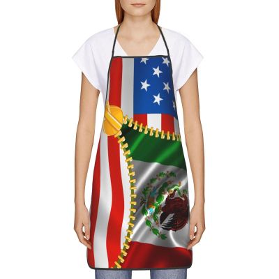Oudrspo American Flag and Mexico Flag2 Apron for Cooking, Baking & Gardening