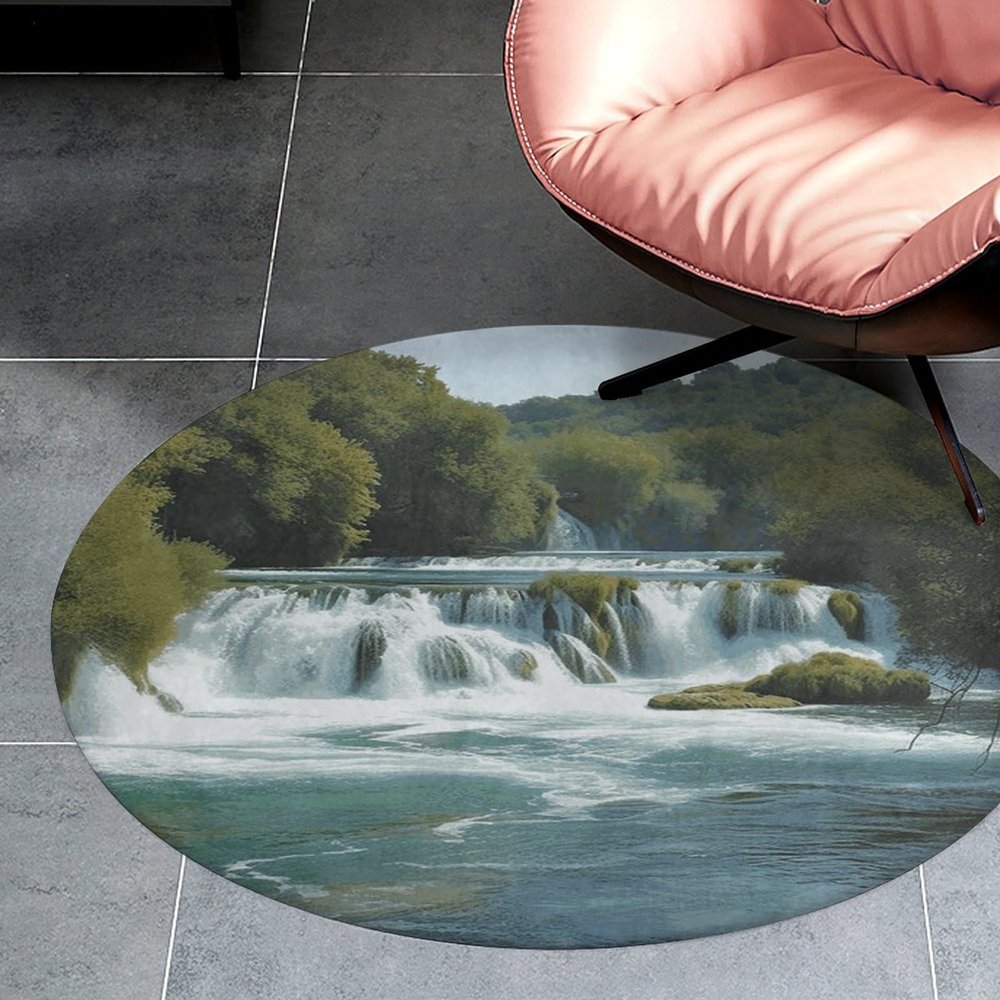 Round Washable Non-Slip Rug, 80 x 80 cm, Krka River Waterfall Design