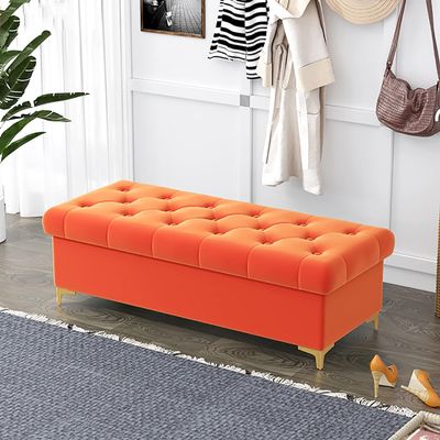Luxury Velvet Ottoman Bench with Storage for Bedroom and Living Room, Orange, 60 x 40 x 40 cm