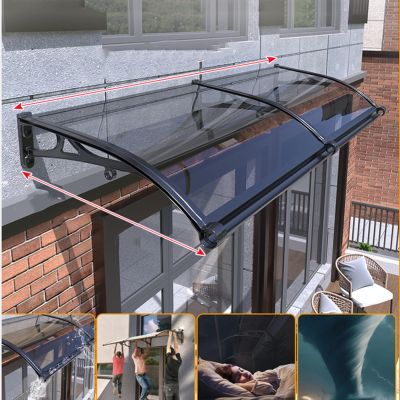 Curved Gray Polycarbonate Door Awning, 150 x 230 cm, Black Aluminum Brackets