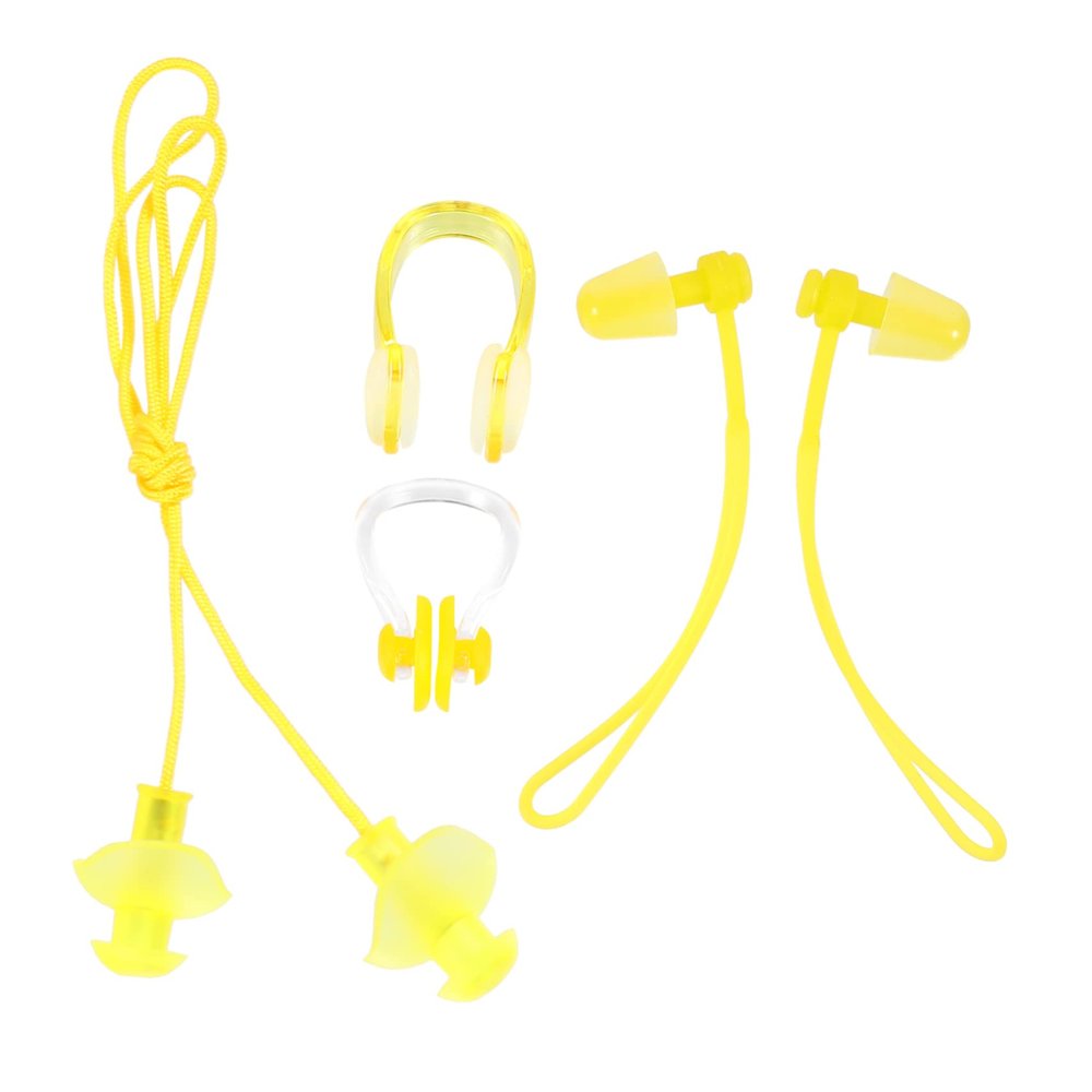 BCOATH 4-Piece PVC Swimming Earplugs and Nose Clips, Yellow
