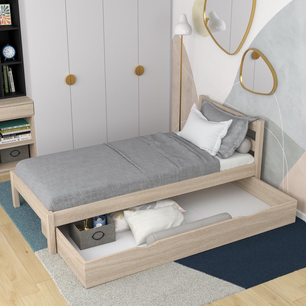N-wood N01 Solid Oak Bed with Drawer, 80 x 200 cm