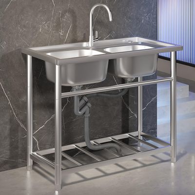 Mobile Stainless Steel Outdoor Sink with Double Basin