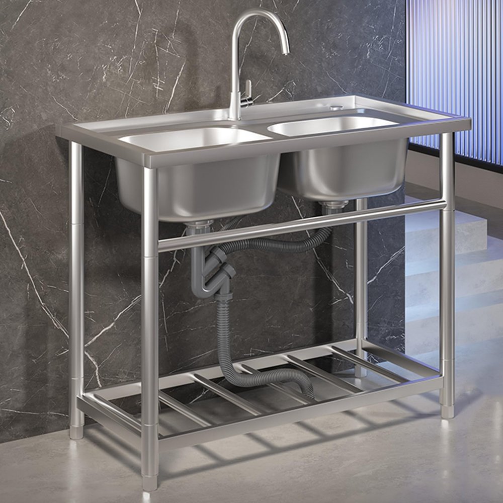 Mobile Stainless Steel Outdoor Sink with Double Basin