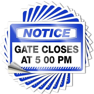 Car Window Sticker, “Gate Closes at 5:00 PM,” 10-Pack, Funny Man Cave Signs (8 x 12 cm)