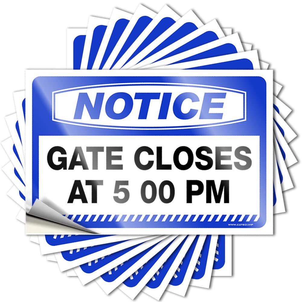 Car Window Sticker, “Gate Closes at 5:00 PM,” 10-Pack, Funny Man Cave Signs (8 x 12 cm)