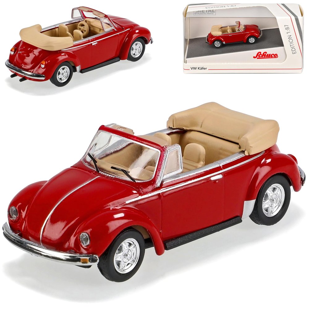 Volkswagen Beetle Convertible, Red, Open, H0 1:87 Schuco Model Car with Custom License Plate