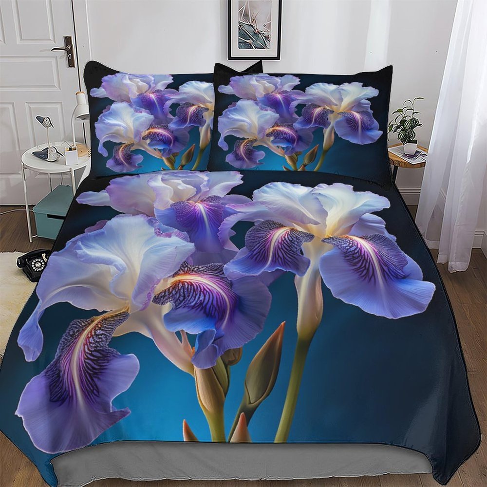 PAZZK Flower 3-Piece Microfiber Bedding Set, King 220 x 240 cm