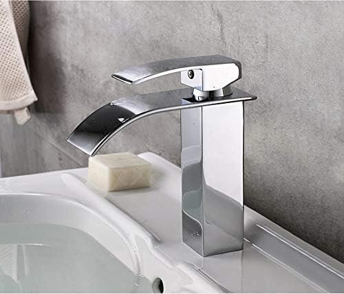 Brass Bathroom Sink Faucet, Flat Waterfall Design, Deck-Mount, Single-Handle