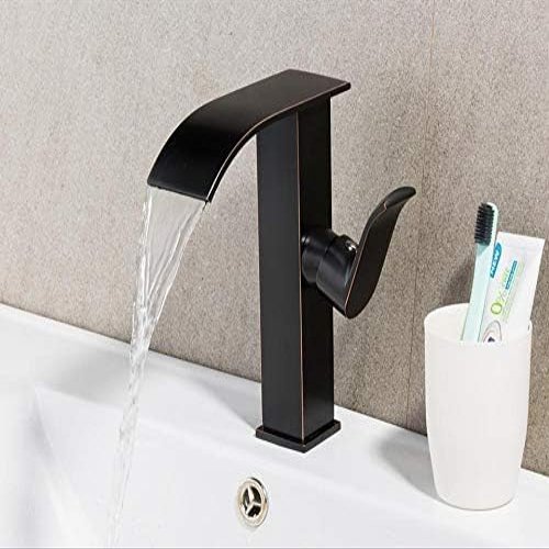 Black Brass Single-Handle Bathroom Sink Faucet, Deck-Mount