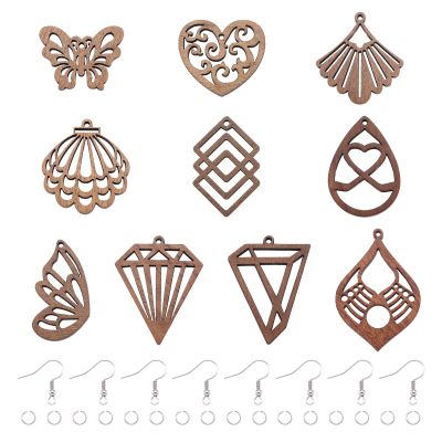 PandaHall Walnut Wood Earring-Making Set, 20 Pendants