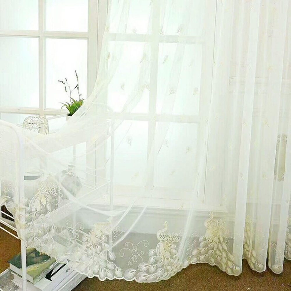Homxi Sheer Tulle Curtains, Set of 2, 2 x 137W x 183H cm, Yellow Stick-Pattern Curtains with Hooks