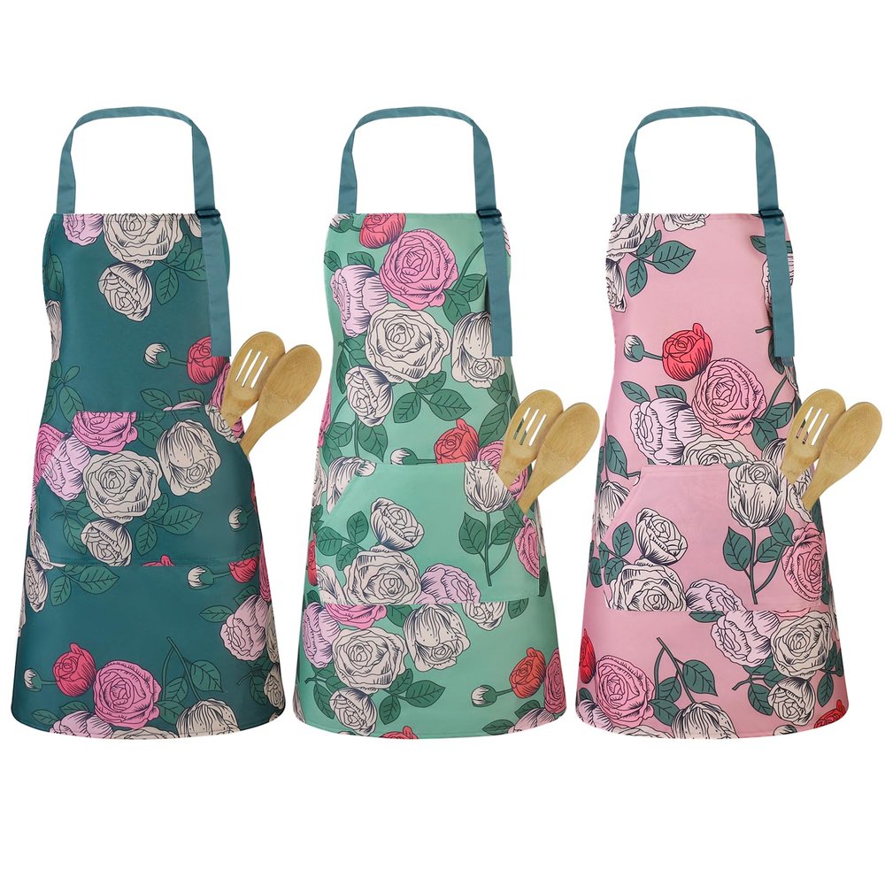 Candcamp Women's Aprons, Large, Rose, Adjustable Neck, Waterproof, 3-Pack