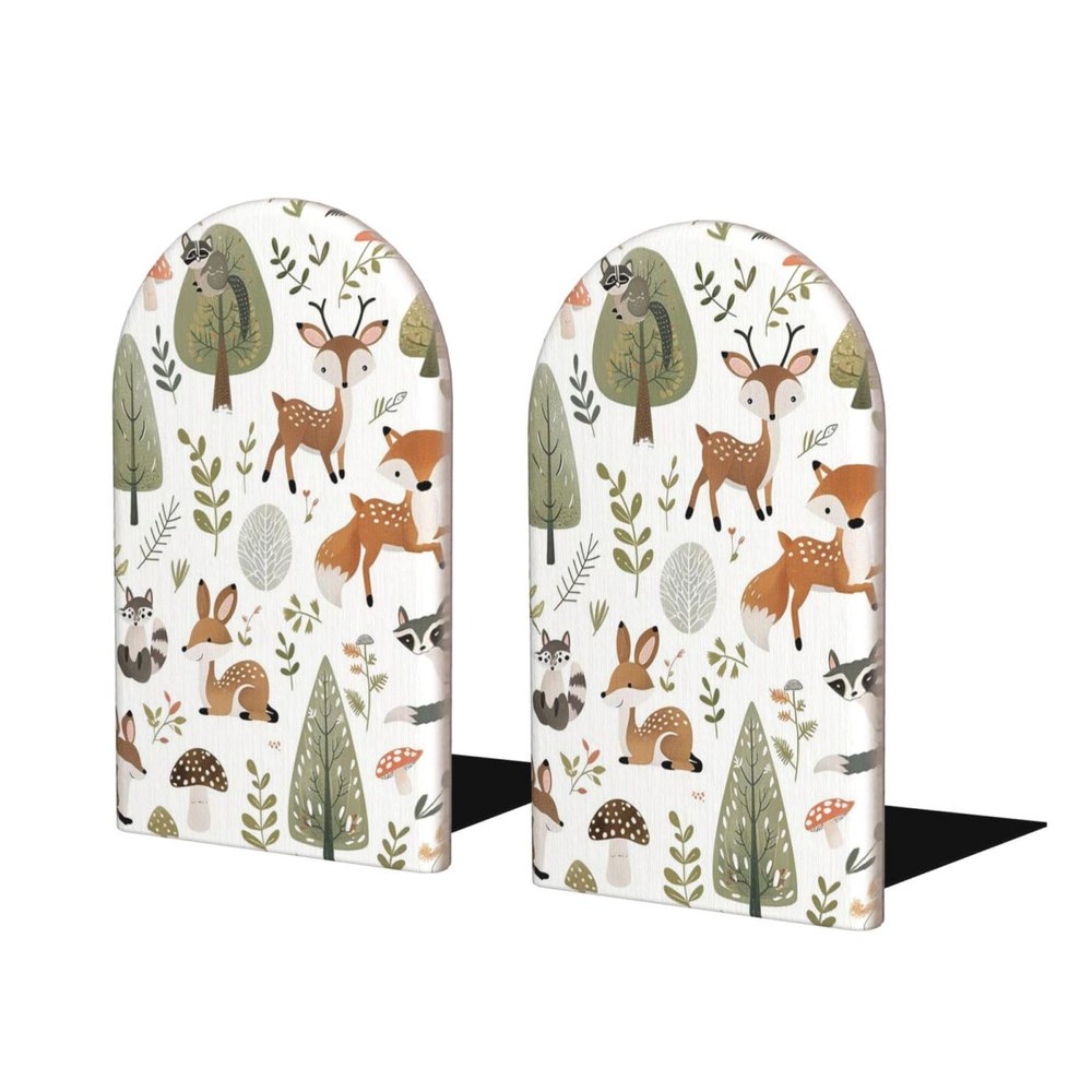 Wooden Bookends, Cartoon Forest Deer