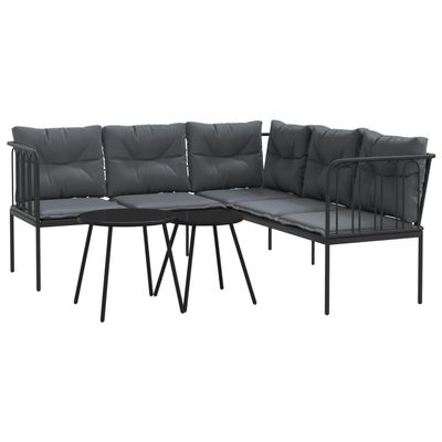 vidaXL Outdoor L-Shaped Sofa Set with Cushions, Black Steel and Textilene
