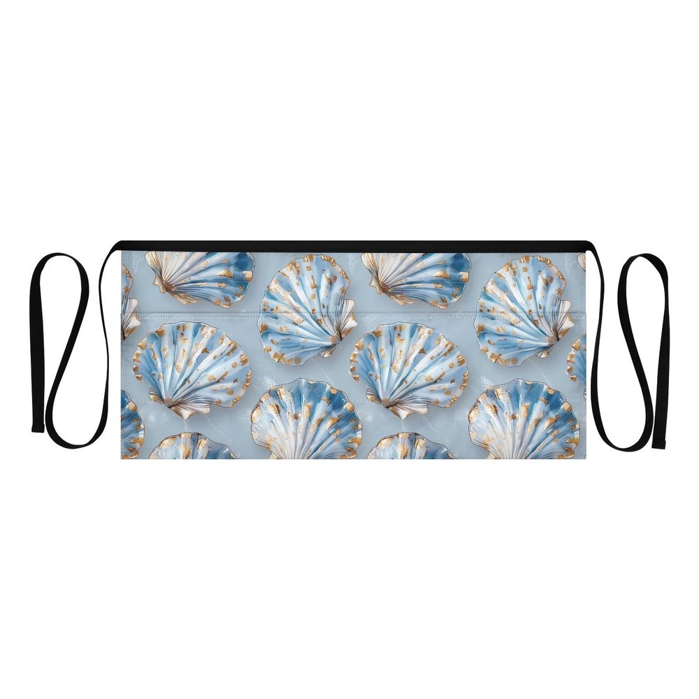 CHIFIGNO Short Apron for Women and Men, 3-Pocket Waiter's Apron, Garden and Florist Apron, Light Blue Shells, One Size