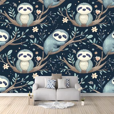 Cute Sloth Nonwoven Photo Wallpaper, 150 x 105 cm