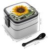 GFLFMXZW Bloom Sunflower Bento Box for Adults, 3-in-1 Stackable Lunch Box with Spoon and Handle view 2