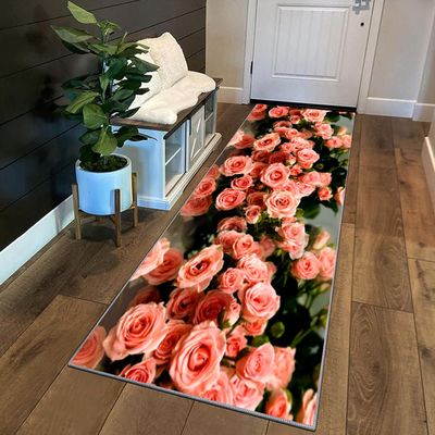 Siunwdiy 3D Carpet Runner for Hallway or Kitchen, Non-Slip, Washable, Floral Pattern, 40 x 340 cm, Pink Rose