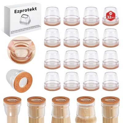 Ezprotekt 32-Piece Round Chair Leg Caps with Felt, Clear, 21–25 mm