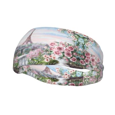 Paris Eiffel Tower Floral Print Sports Headband for Men and Women