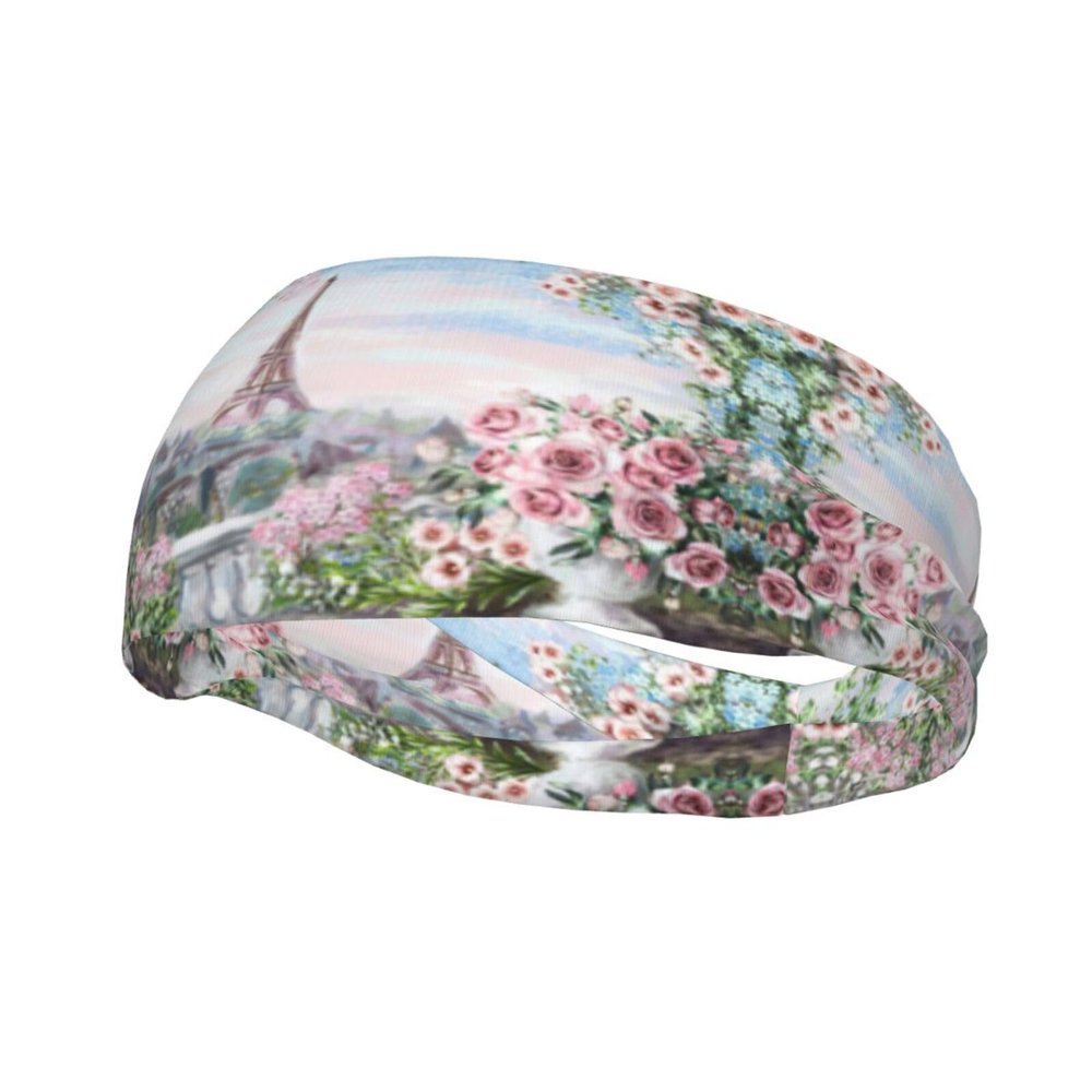 Paris Eiffel Tower Floral Print Sports Headband for Men and Women