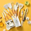 Kitchen Utensil Set with Silicone Heads and Wooden Handles view 3