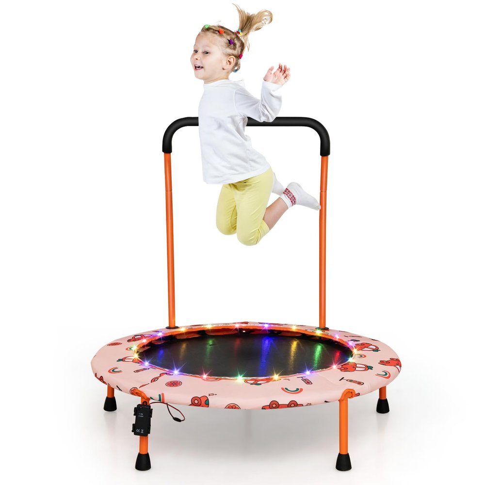 COSTWAY 92 cm Kids' Trampoline with LED Lights, Orange