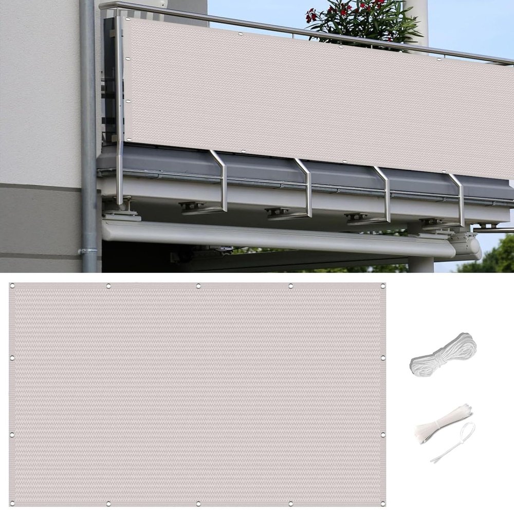 Balcony Privacy Screen, 0.95 x 7.8 m, Wind and UV Protection, Weatherproof, White
