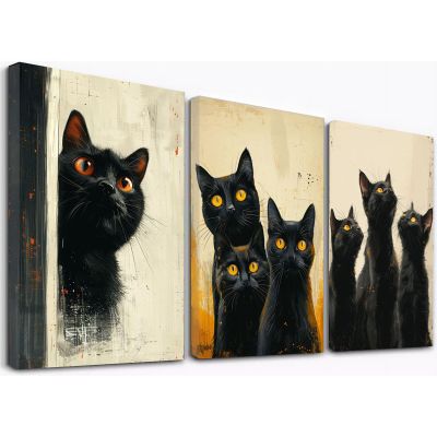 WQBQKKX 3-Piece Set of Funny Animal Canvas Prints, Black and White, 70 x 100 cm Each, Framed