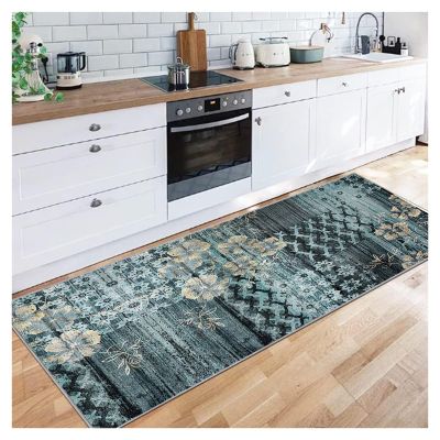 Siunwdiy Washable Runner Rug 70 x 400 cm, Non-Slip, Dark Cyan Moroccan Pattern